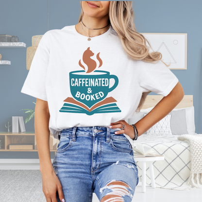 Caffeinated & Booked Cat Steam Mug Tee