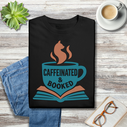 Caffeinated & Booked Cat Steam Mug Tee
