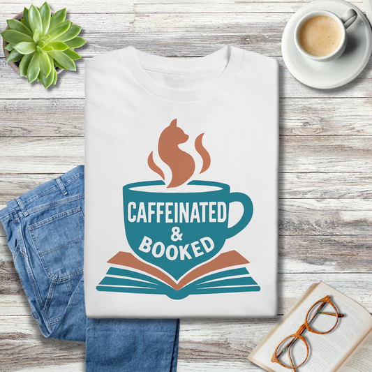 Caffeinated & Booked Cat Steam Mug Tee